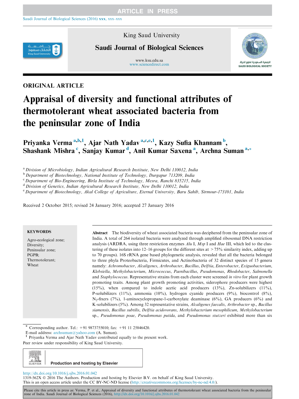 Appraisal of Diversity and Functional Attributes of Thermotolerant Wheat Associated Bacteria from the Peninsular Zone of India
