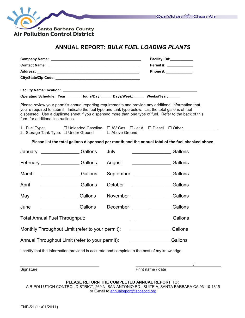 Annual Report: Bulk Fuel Loading Plants