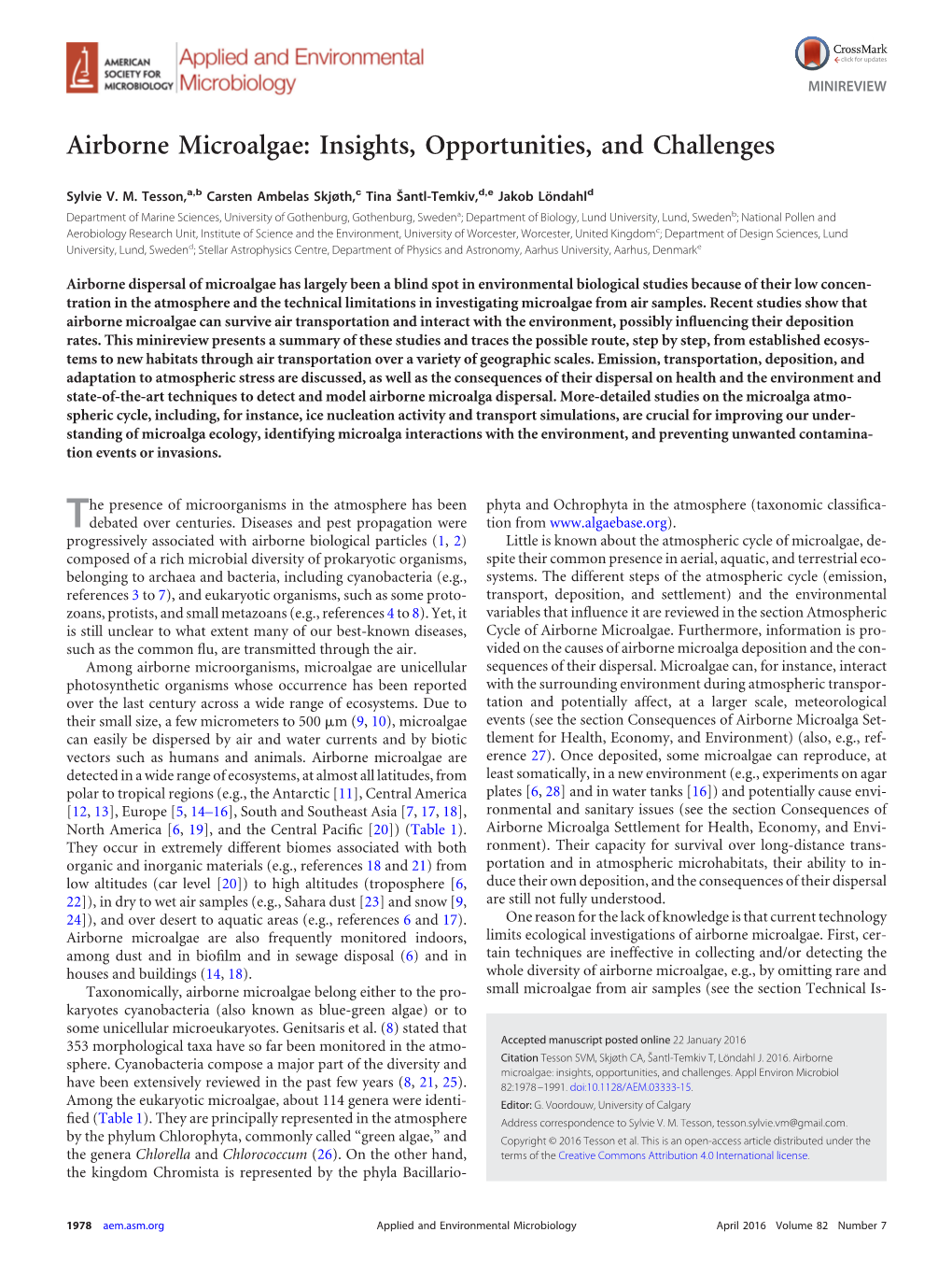 Airborne Microalgae: Insights, Opportunities, and Challenges