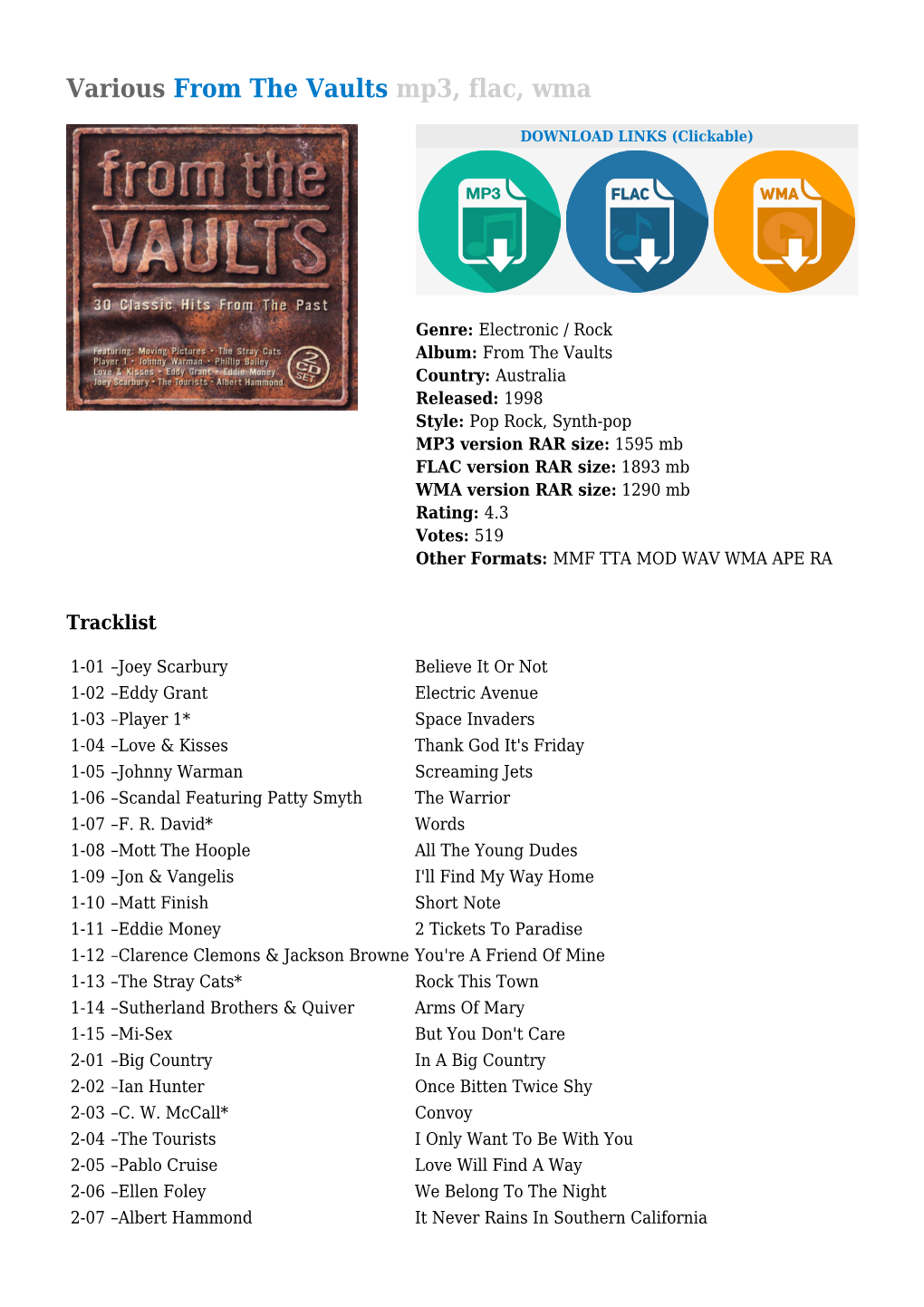 Various from the Vaults Mp3, Flac, Wma
