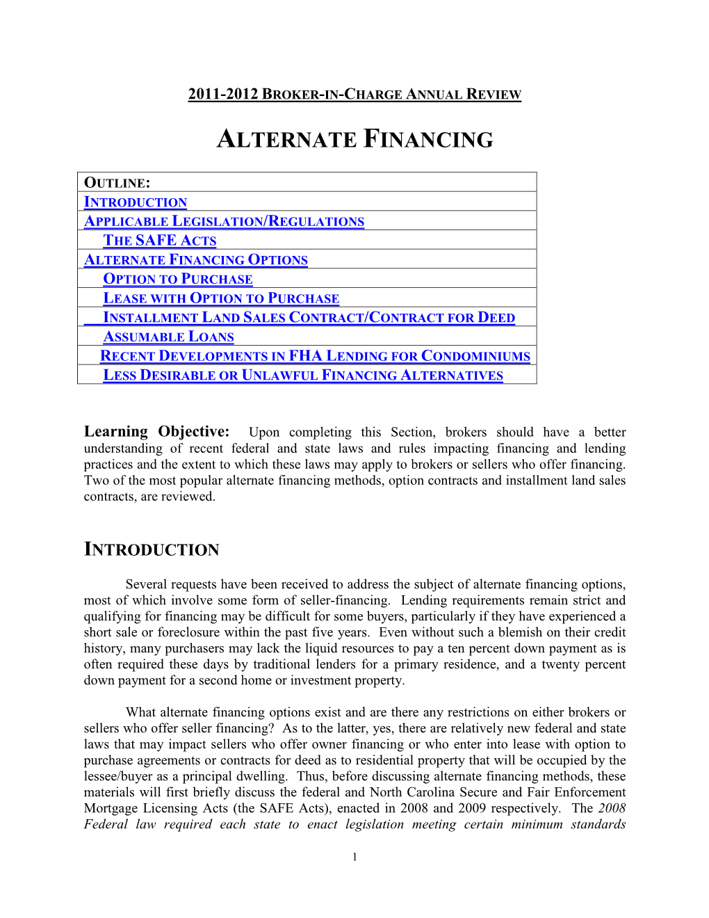 Alternate Financing