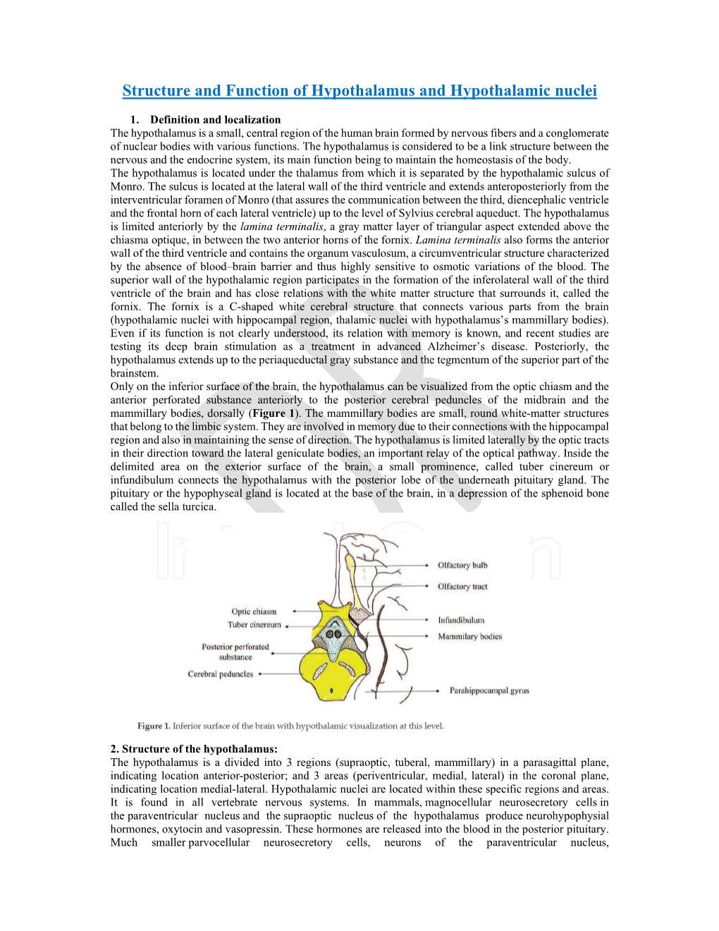 Structure and Function of Hypothalamus and Hypothalamic Nuclei