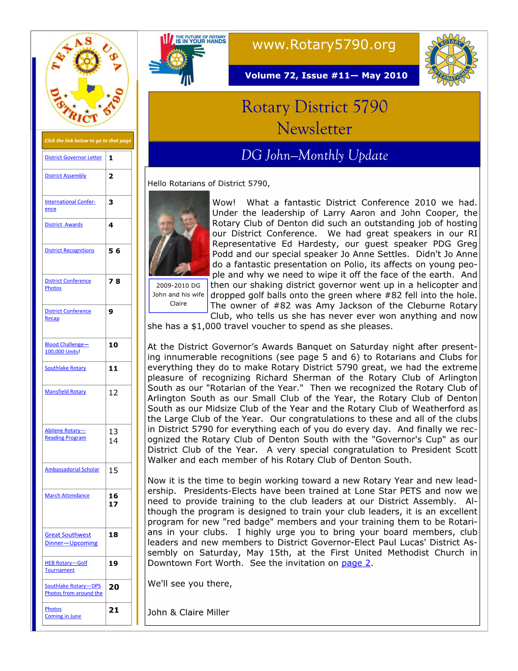 Rotary District 5790 Newsletter Click the Link Below to Go to That Page