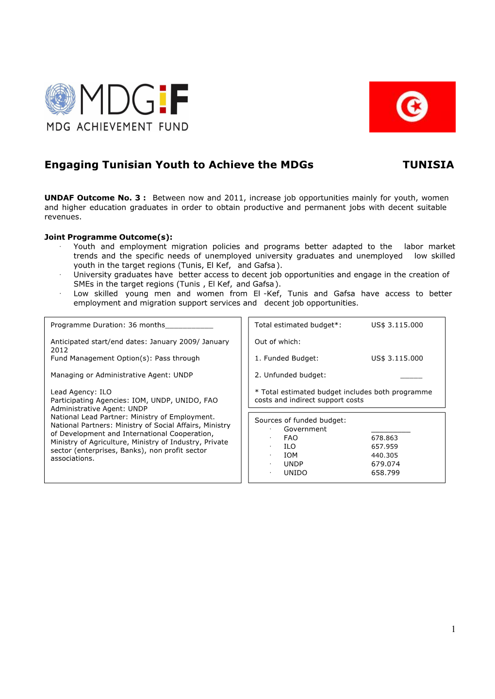 Engaging Tunisian Youth to Achieve the Mdgs TUNISIA