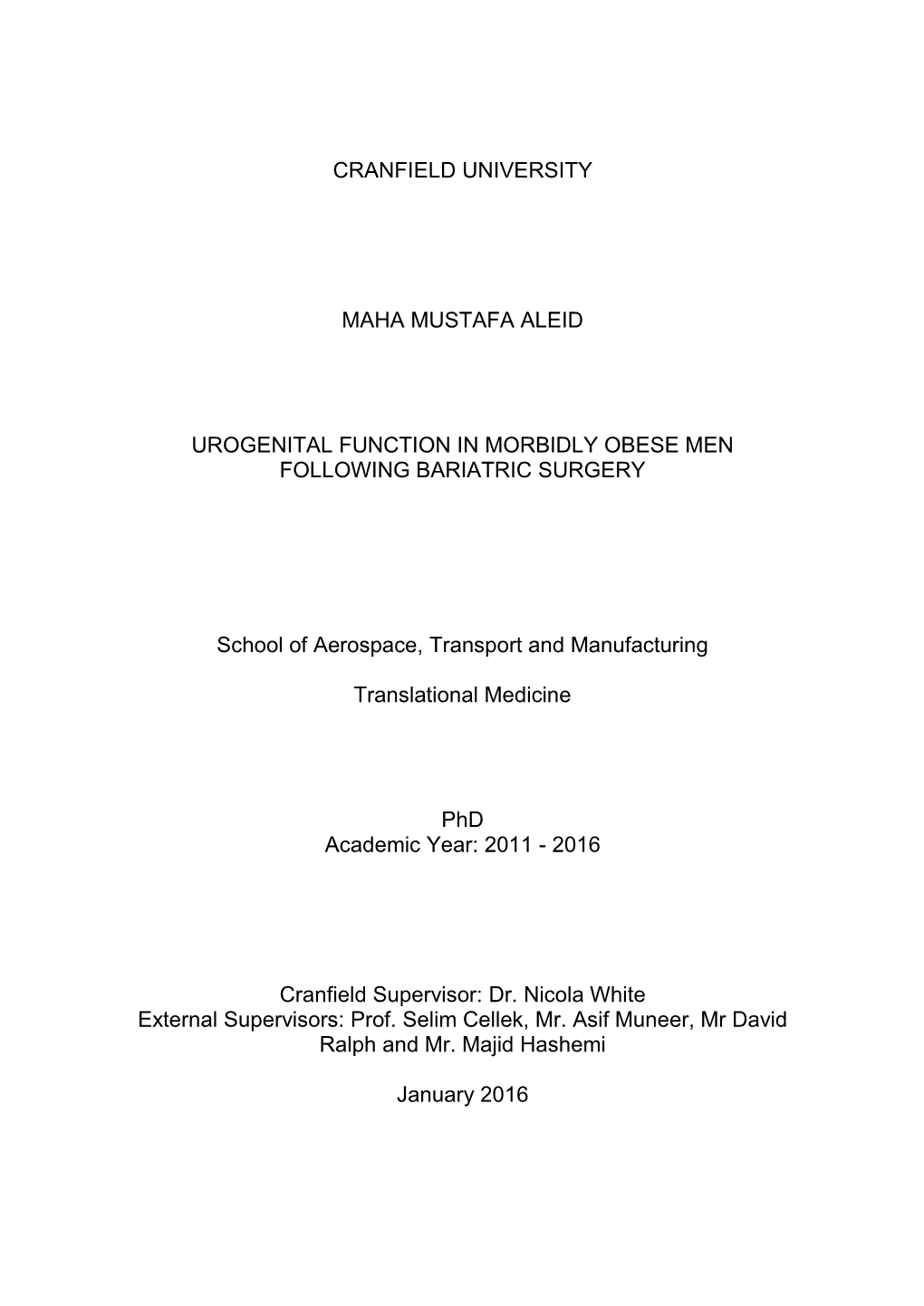 Cranfield University Maha Mustafa Aleid Urogenital