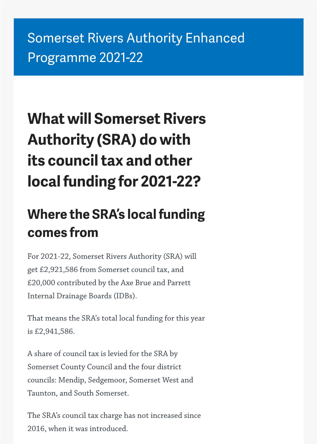 What Will Somerset Rivers Authority (SRA) Do with Its Council Tax and Other Local Funding for 2021-22?