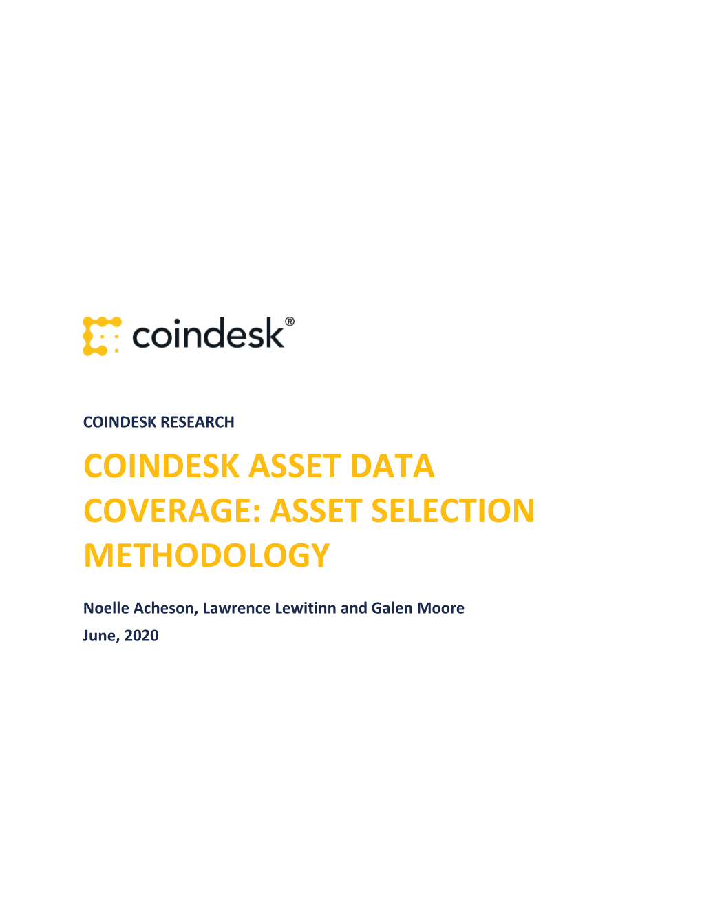 Coindesk Asset Data Coverage: Asset Selection Methodology