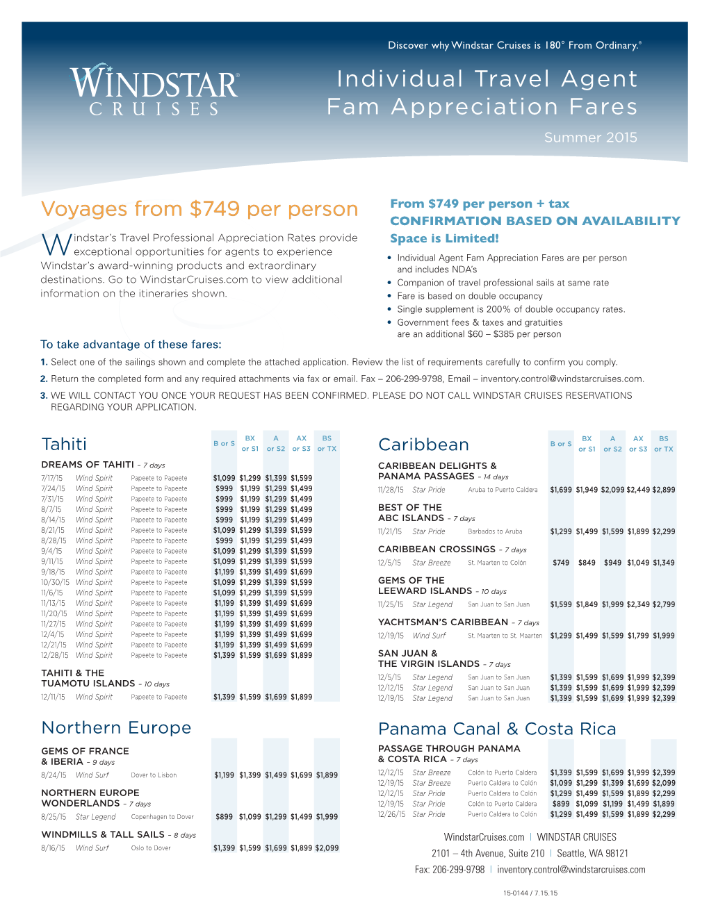 Individual Travel Agent Fam Appreciation Fares Summer 2015