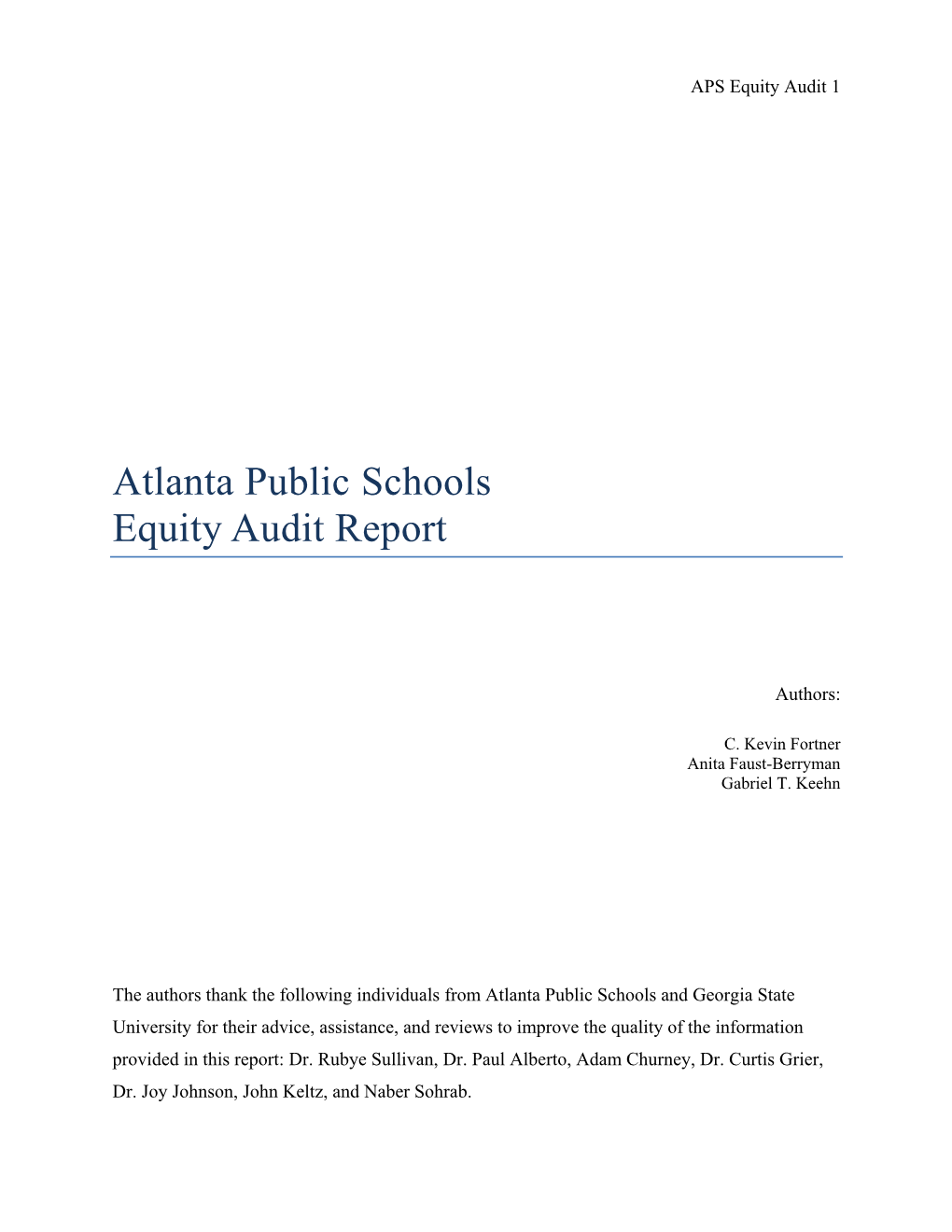 Atlanta Public Schools Equity Audit Report