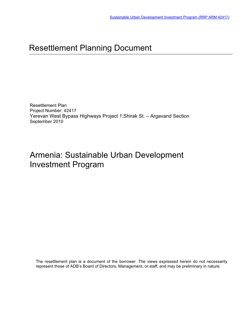 Armenia: Sustainable Urban Development Investment Program