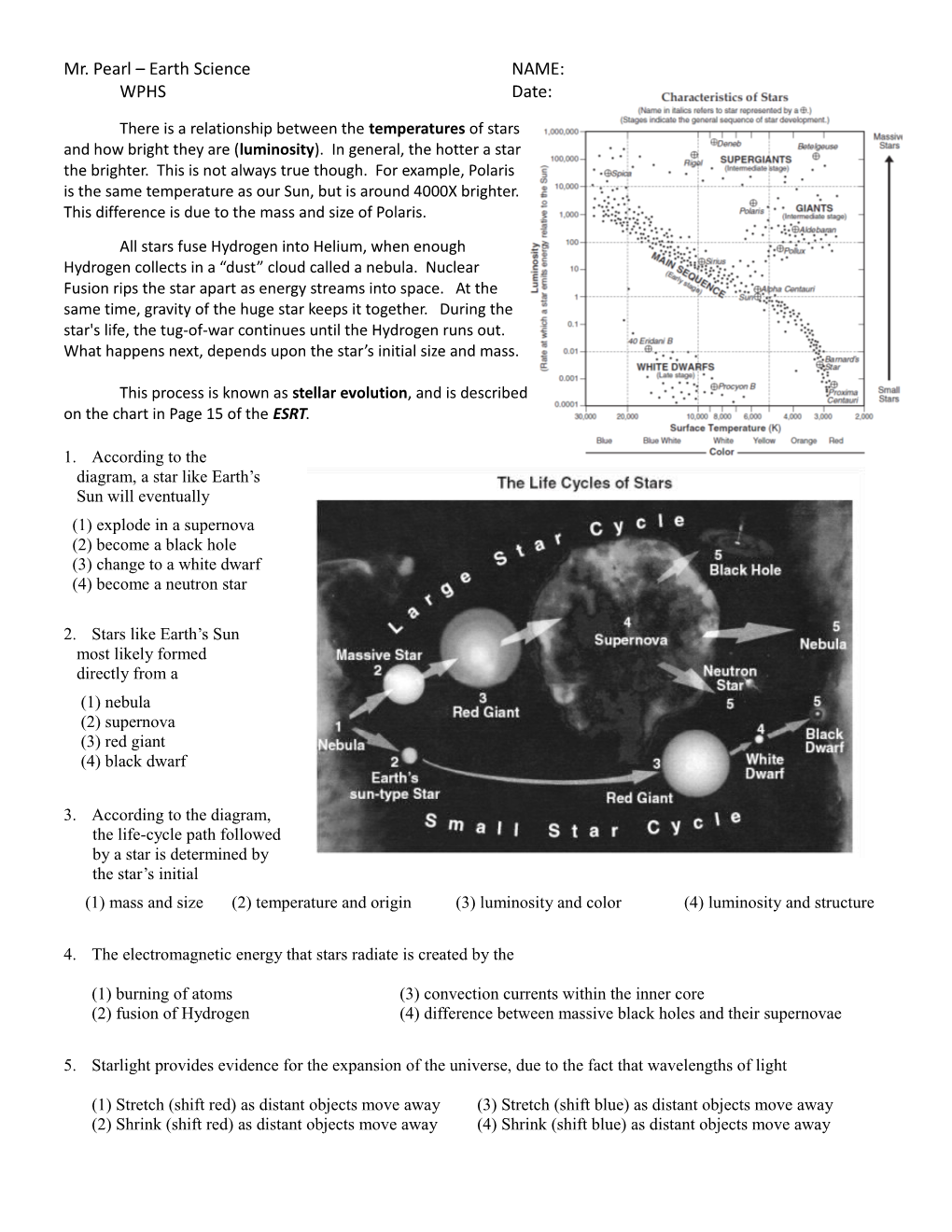 Mr. Pearl Earth Science NAME