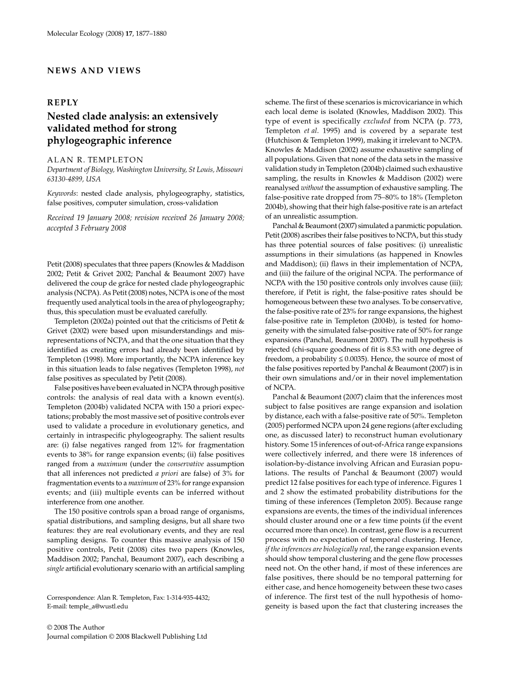 Nested Clade Analysis: an Extensively Validated Method for Strong Phylogeographic Inference