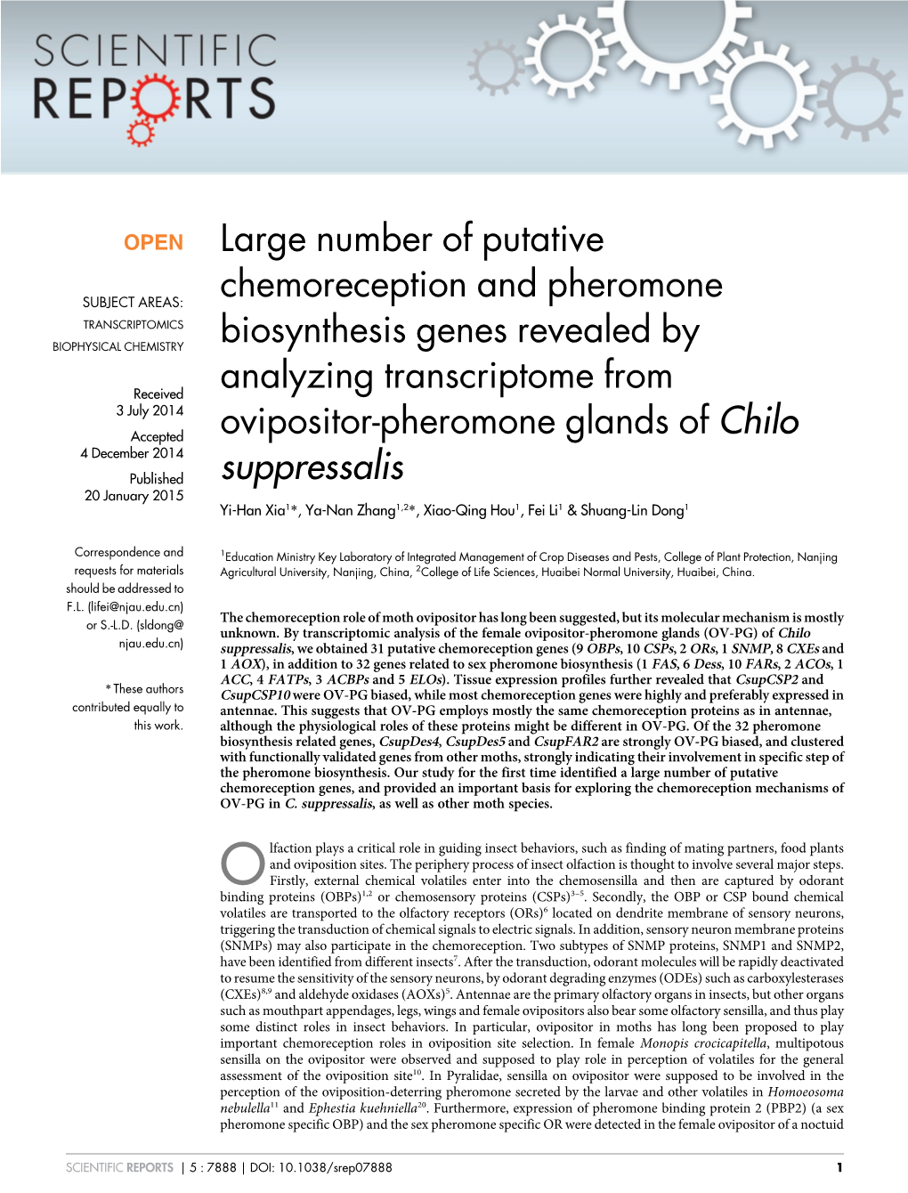 Large Number of Putative Chemoreception and Pheromone