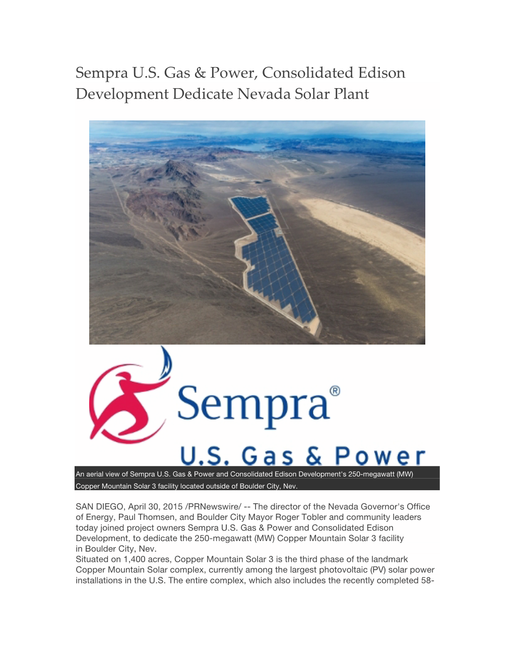 Sempra U.S. Gas & Power, Consolidated Edison Development