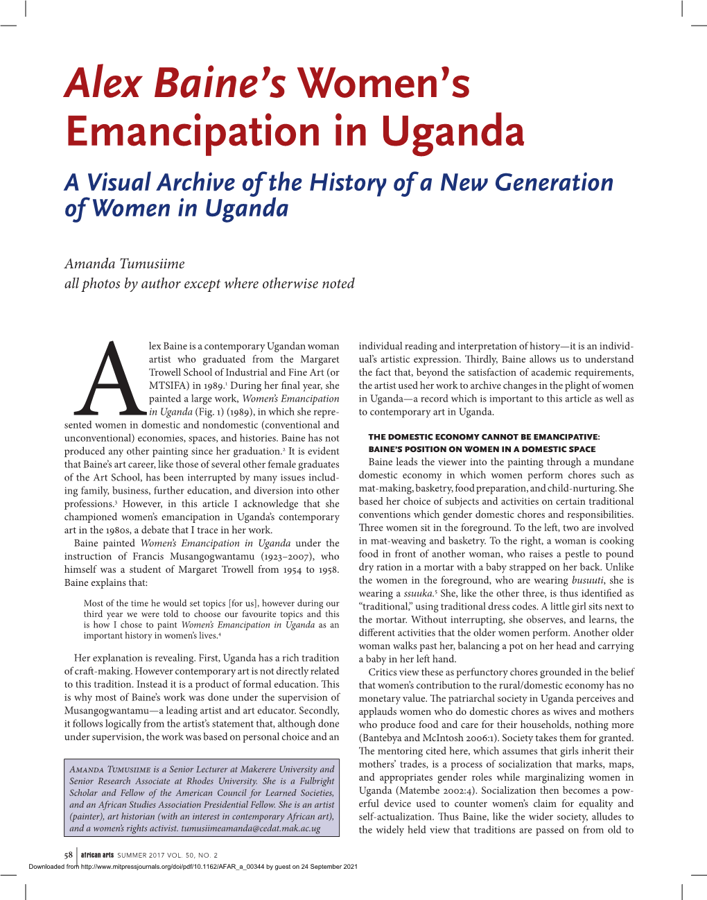 Alex Baine's Women's Emancipation in Uganda