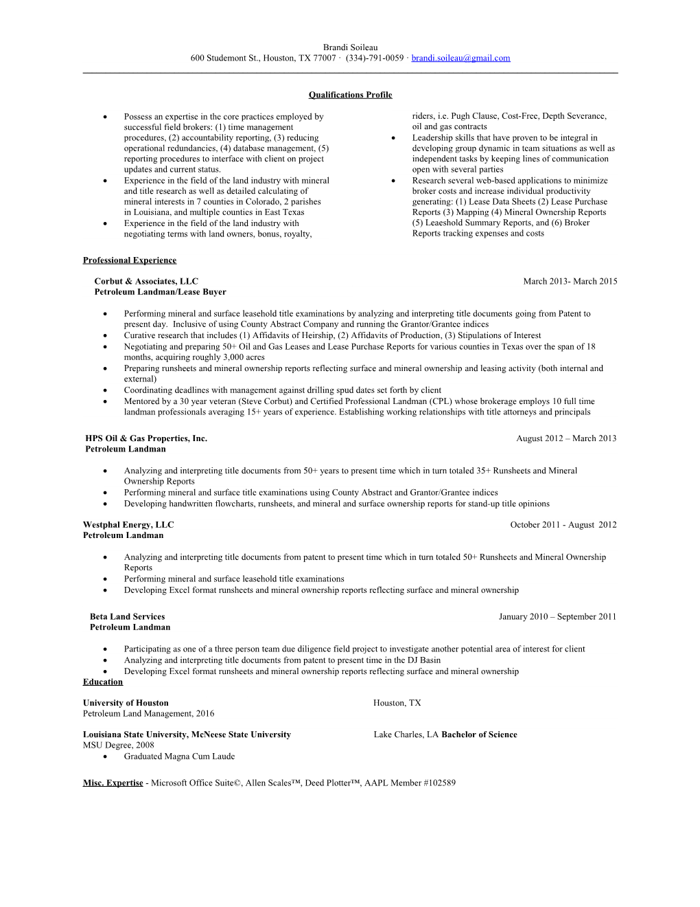 Brandi Soileau's 2011 Resume