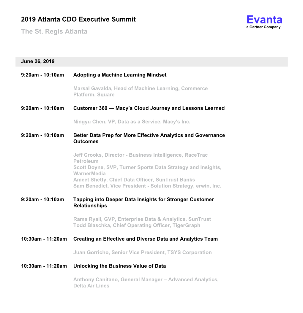 2019 Atlanta CDO Executive Summit Evanta a Gartner Company the St