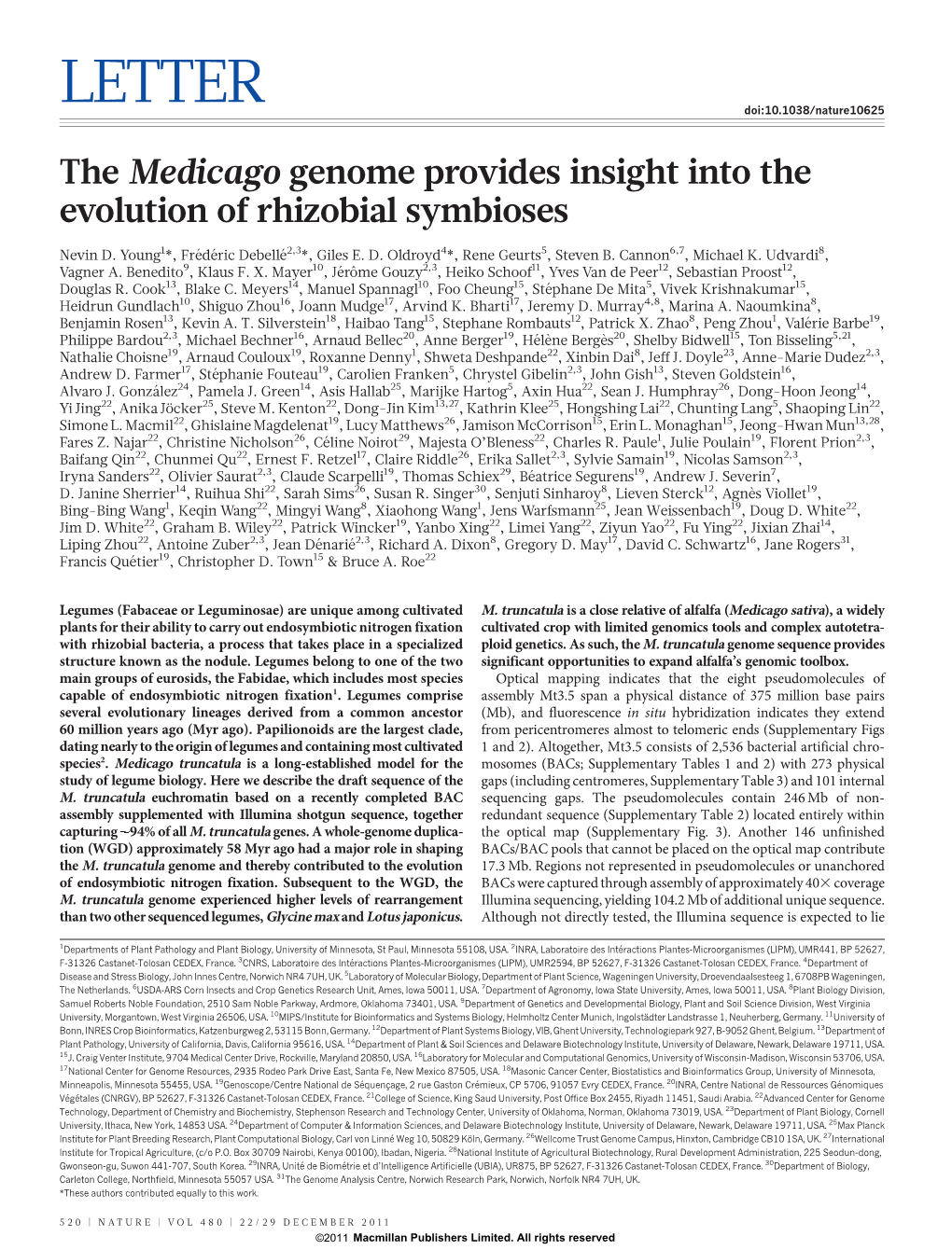 The Medicago Genome Provides Insight Into the Evolution of Rhizobial Symbioses