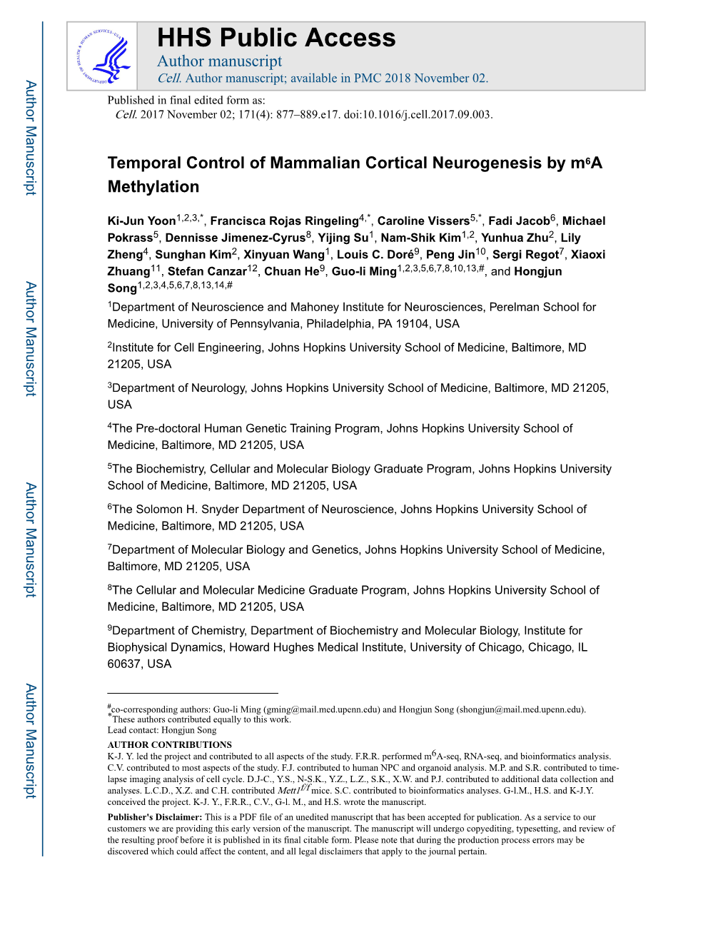 Temporal Control of Mammalian Cortical Neurogenesis by M6a Methylation