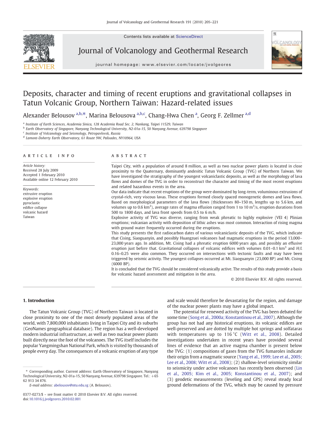 Deposits, Character and Timing of Recent Eruptions and Gravitational Collapses in Tatun Volcanic Group, Northern Taiwan: Hazard-Related Issues