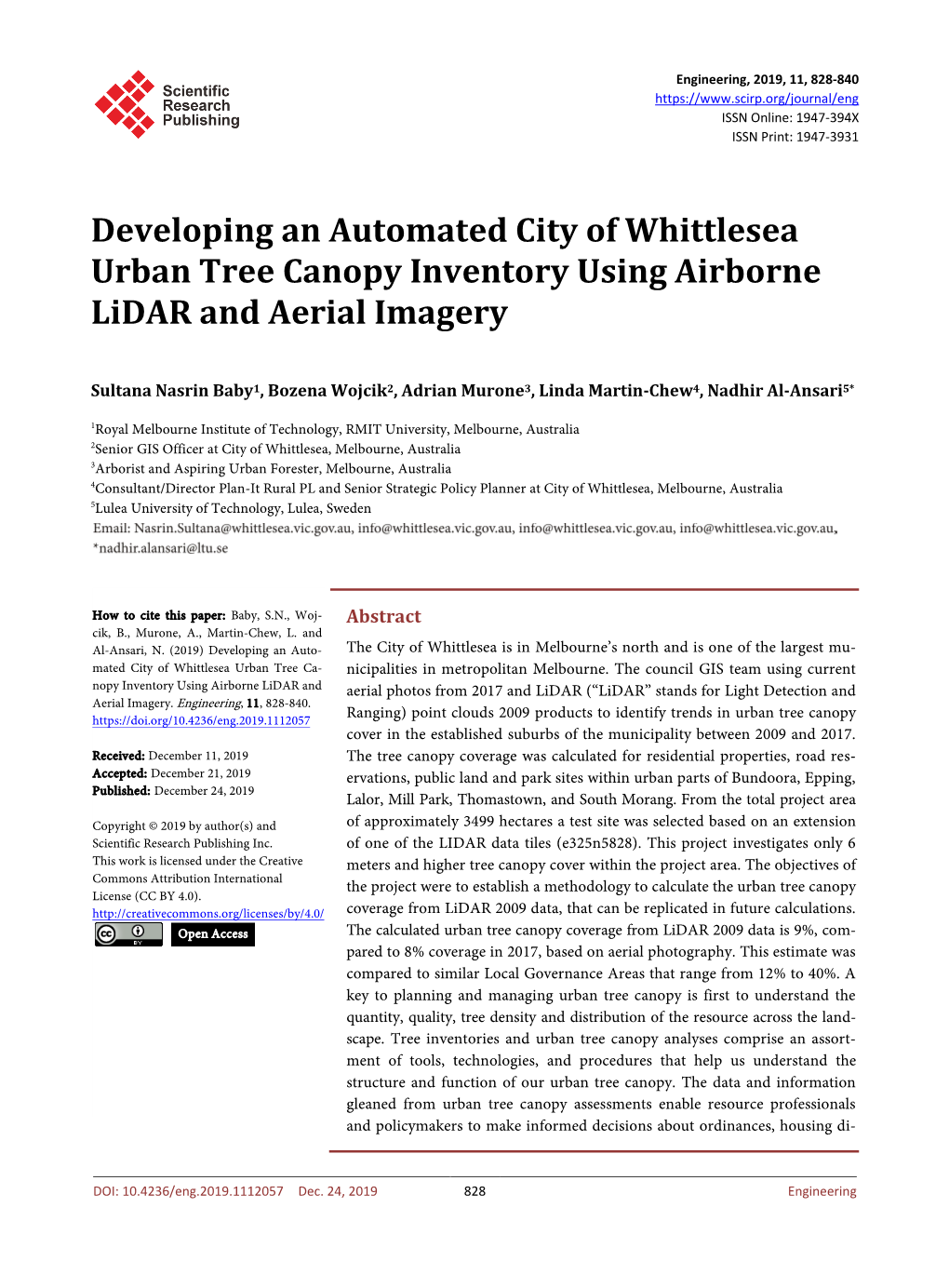 Developing an Automated City of Whittlesea Urban Tree Canopy Inventory Using Airborne Lidar and Aerial Imagery