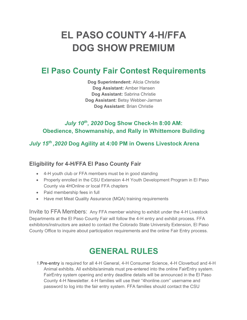 4-H/Ffa Dog Show Premium