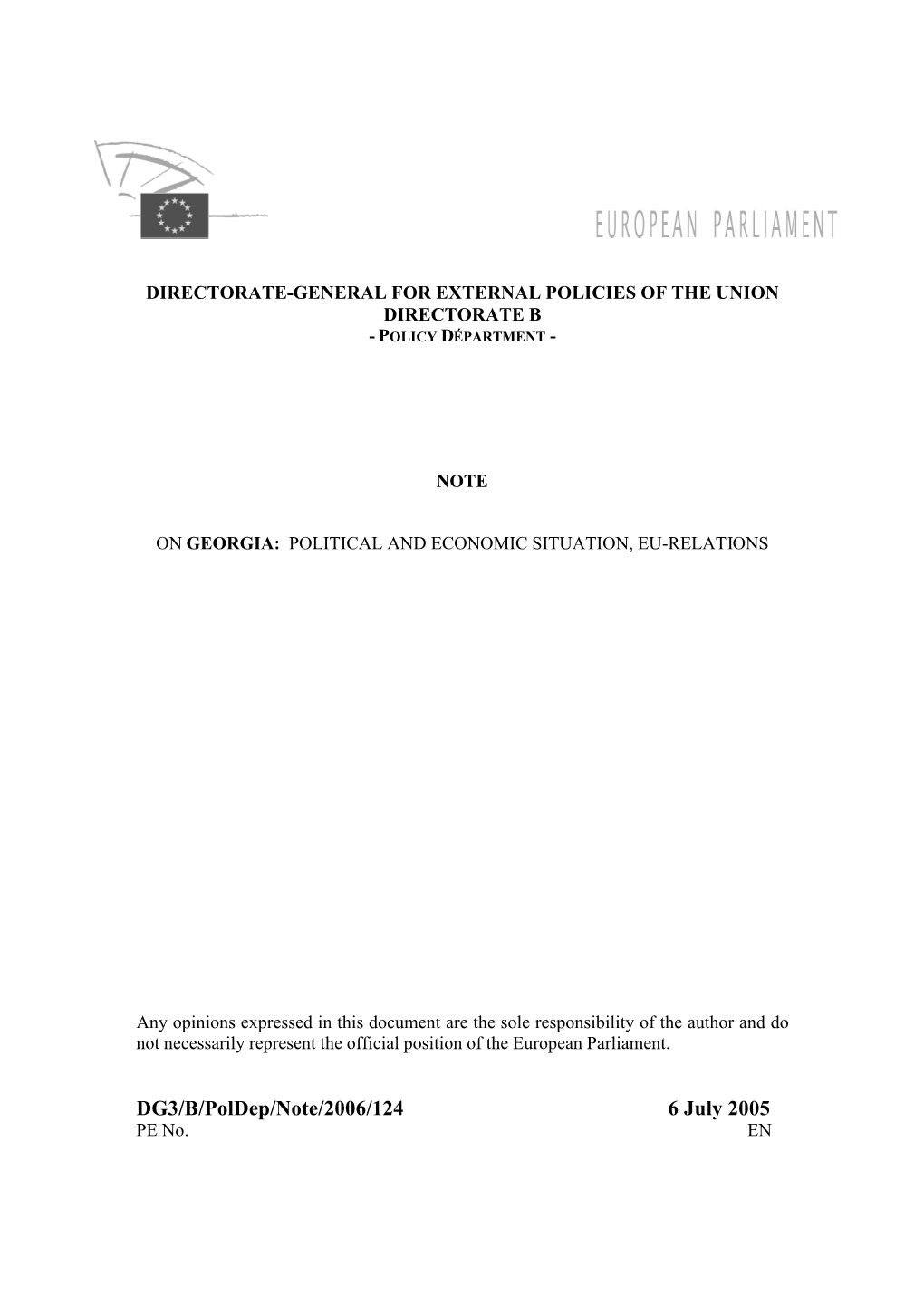 DG3/B/Poldep/Note/2006/124 6 July 2005 PE No