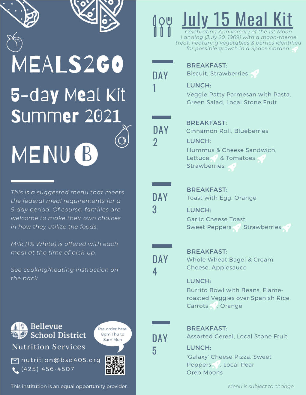 Meal Kit Cycle C Veg: Menu & Cooking Instruction