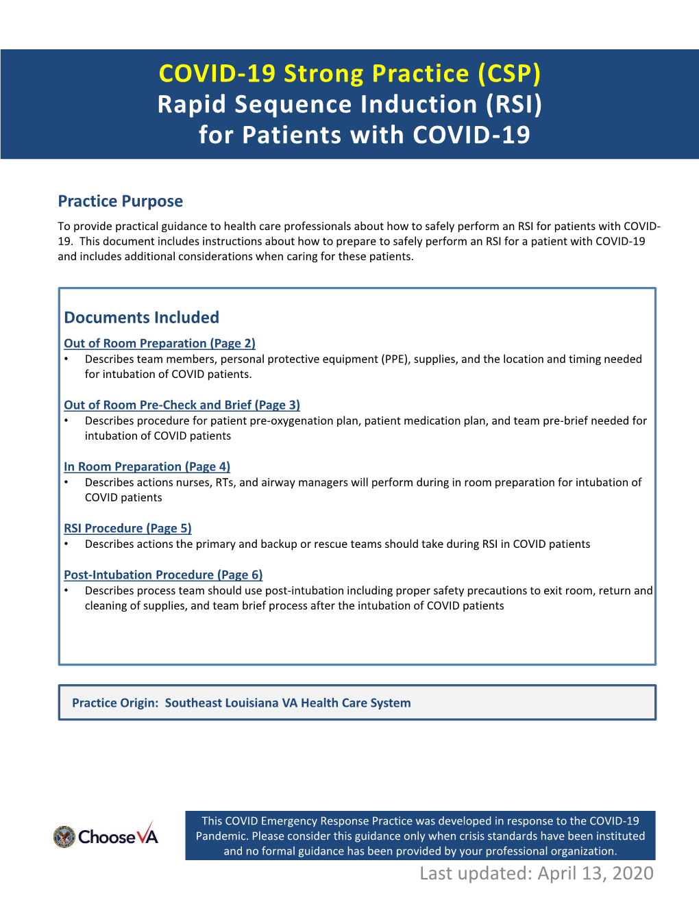 (CSP) Rapid Sequence Induction (RSI) for Patients with COVID-19