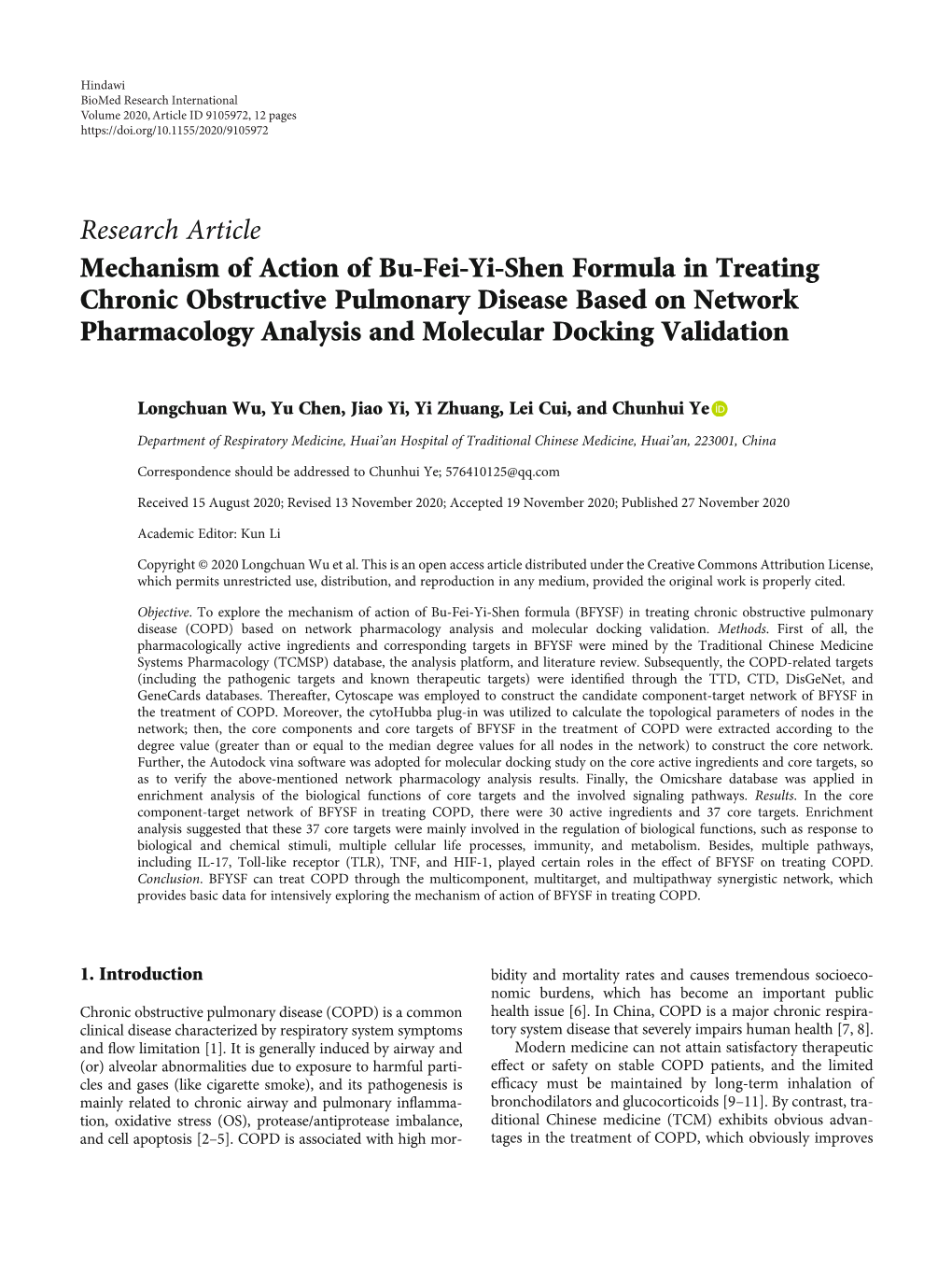 Research Article Mechanism of Action of Bu-Fei-Yi-Shen Formula In