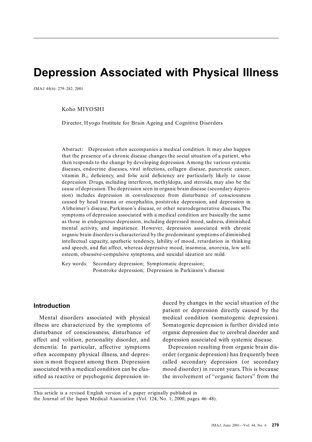 Depression Associated with Physical Illness