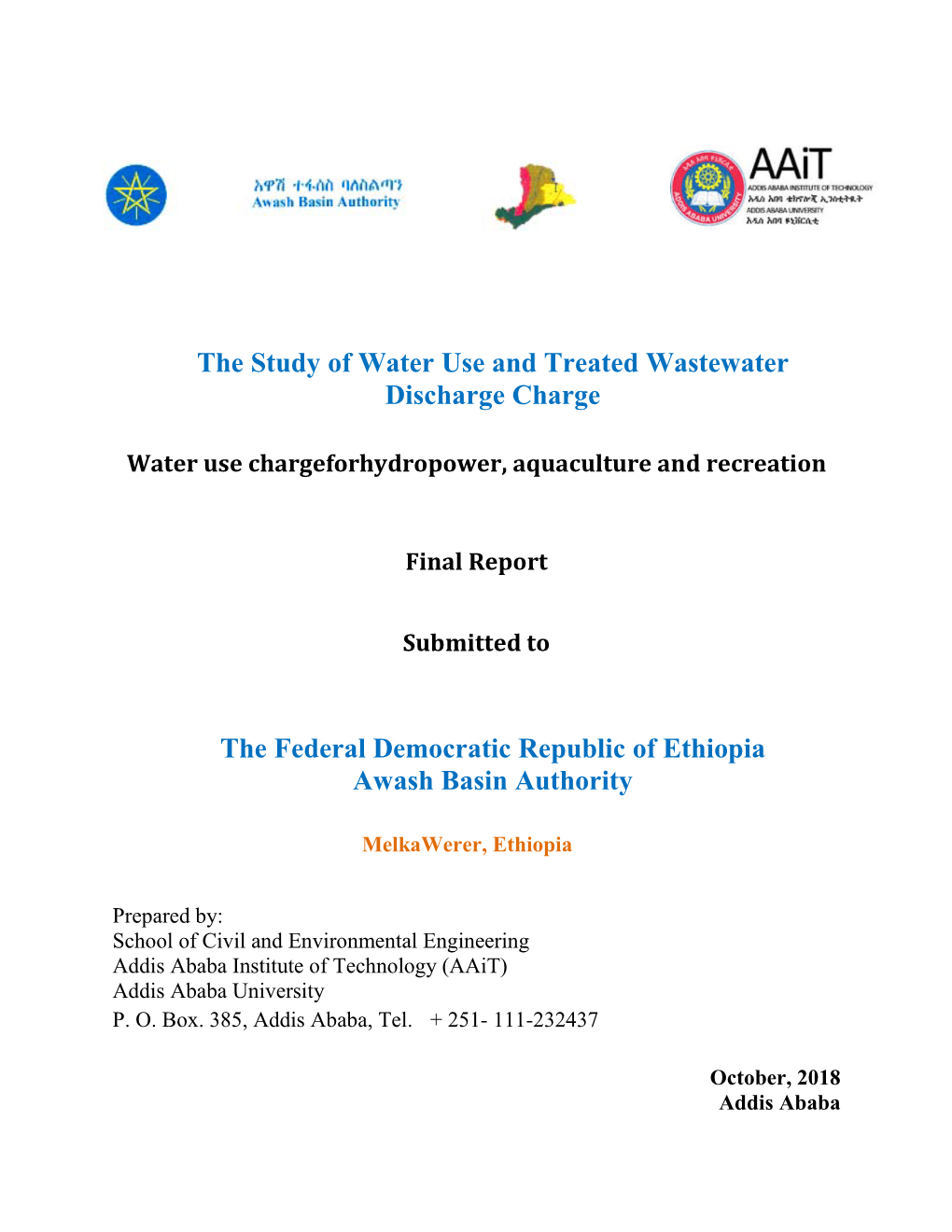 The Study of Water Use and Treated Wastewater Discharge Charge the Federal Democratic Republic of Ethiopia Awash Basin Authorit