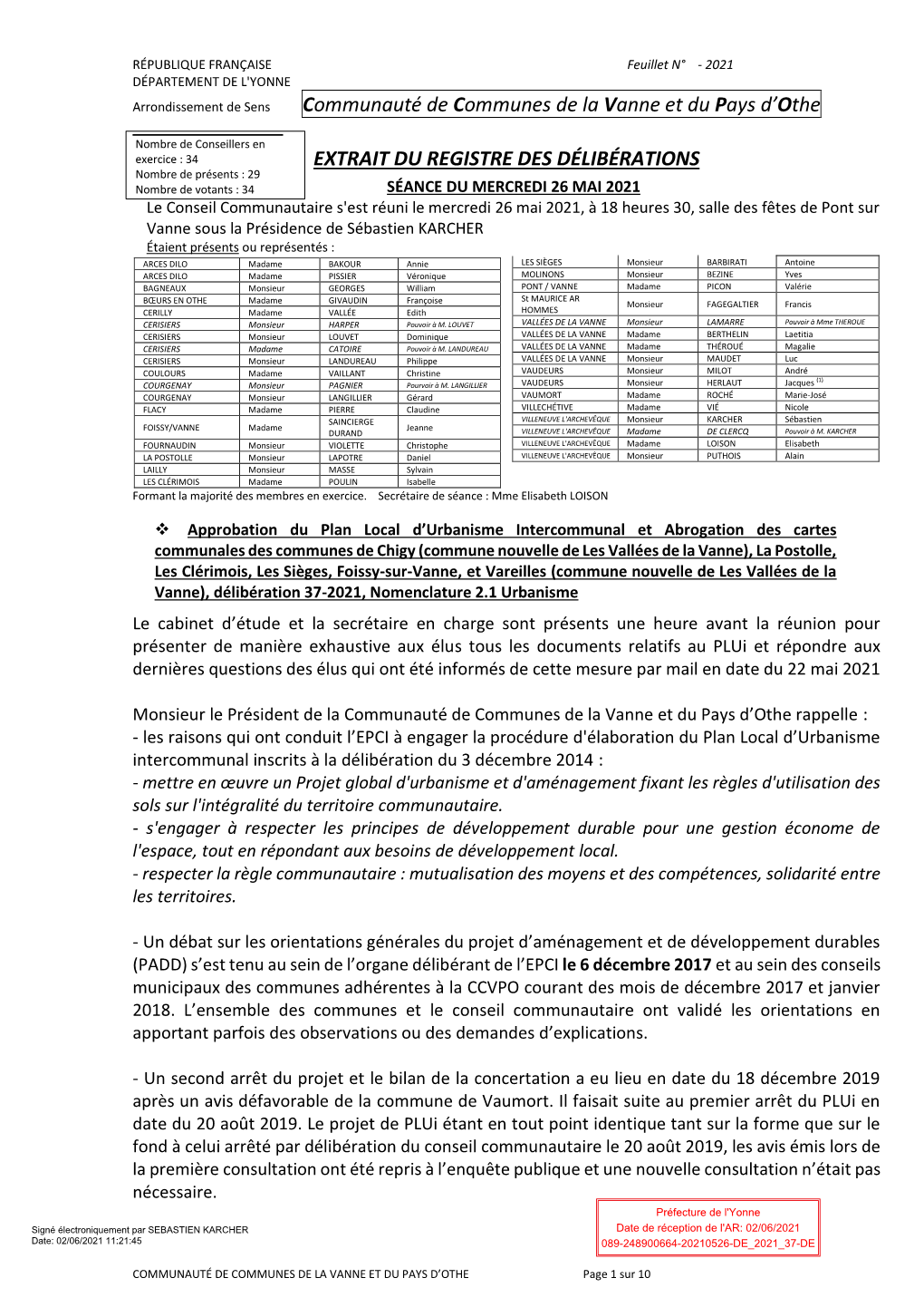 Approbation Du Plui En Date Du 26 Mai 2021