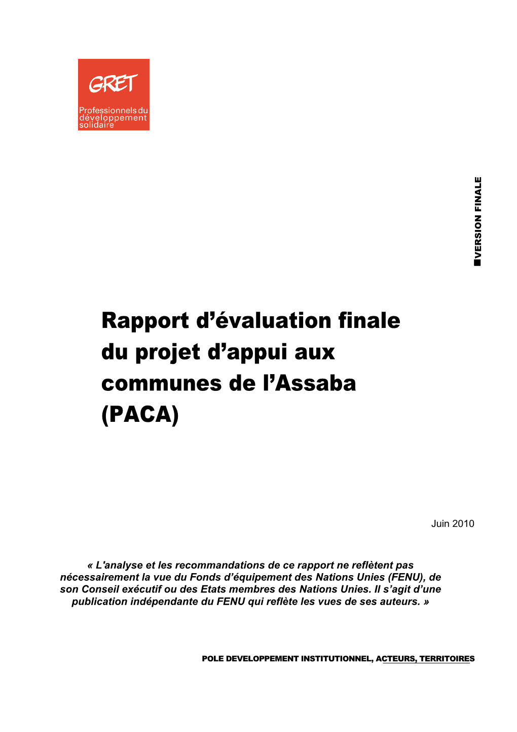 Rapport D'évaluation Finale Du Projet D'appui Aux Communes De L'assaba