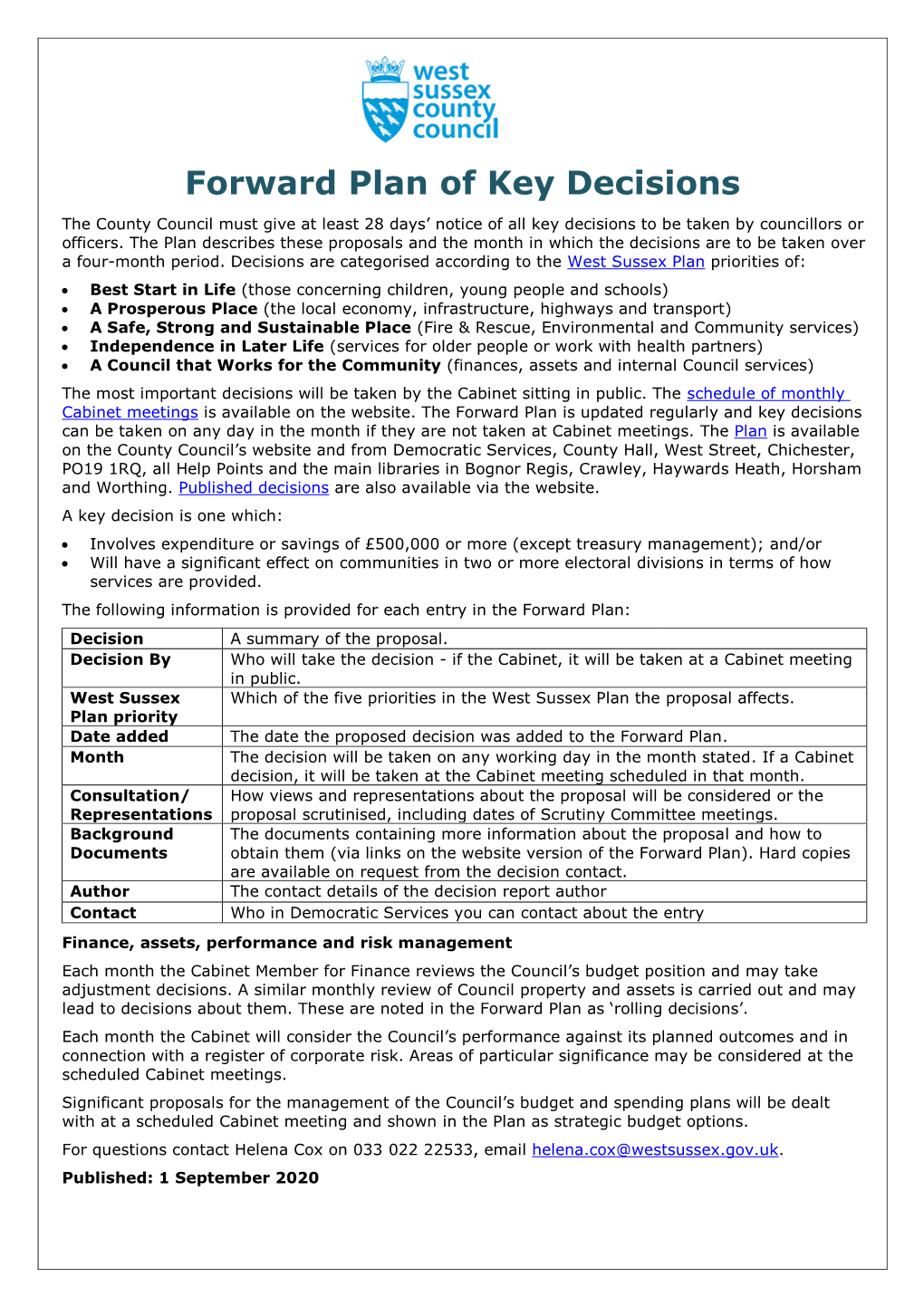 Forward Plan of Key Decisions