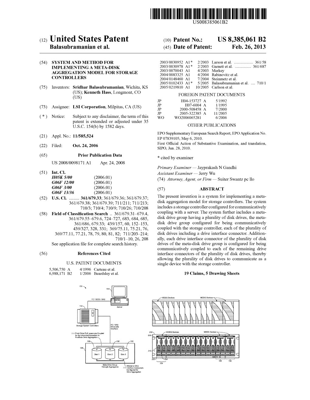(12) United States Patent (10) Patent No.: US 8,385,061 B2 Balasubramanian Et Al