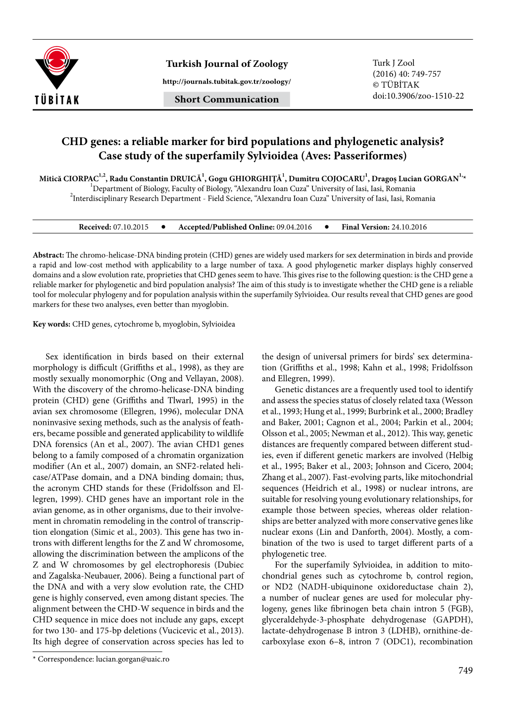 CHD Genes: a Reliable Marker for Bird Populations and Phylogenetic Analysis? Case Study of the Superfamily Sylvioidea (Aves: Passeriformes)