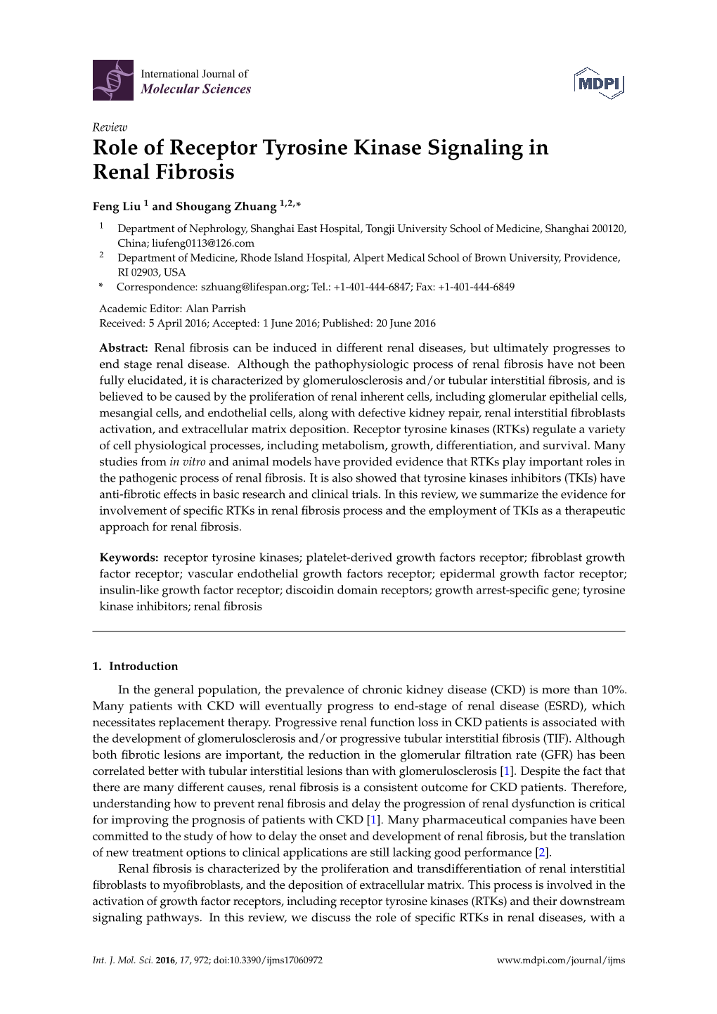 Role of Receptor Tyrosine Kinase Signaling in Renal Fibrosis