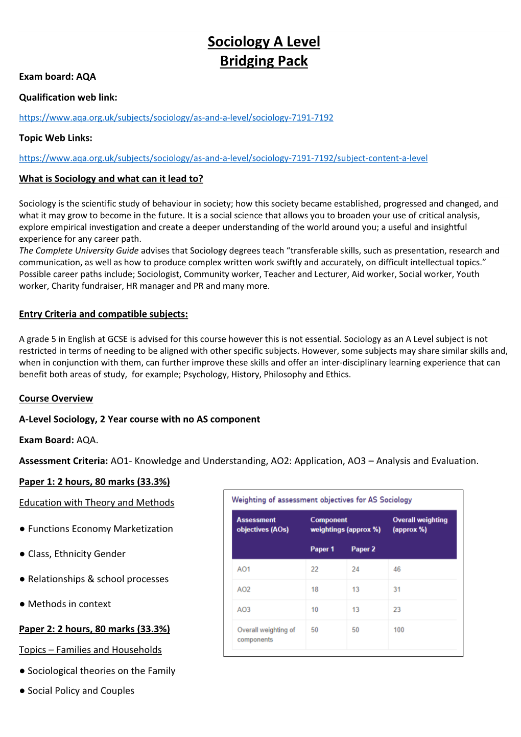 Sociology Transition Booklet