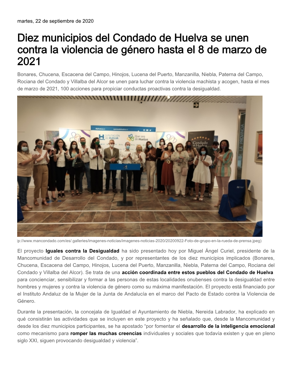 Diez Municipios Del Condado De Huelva Se Unen Contra La Violencia