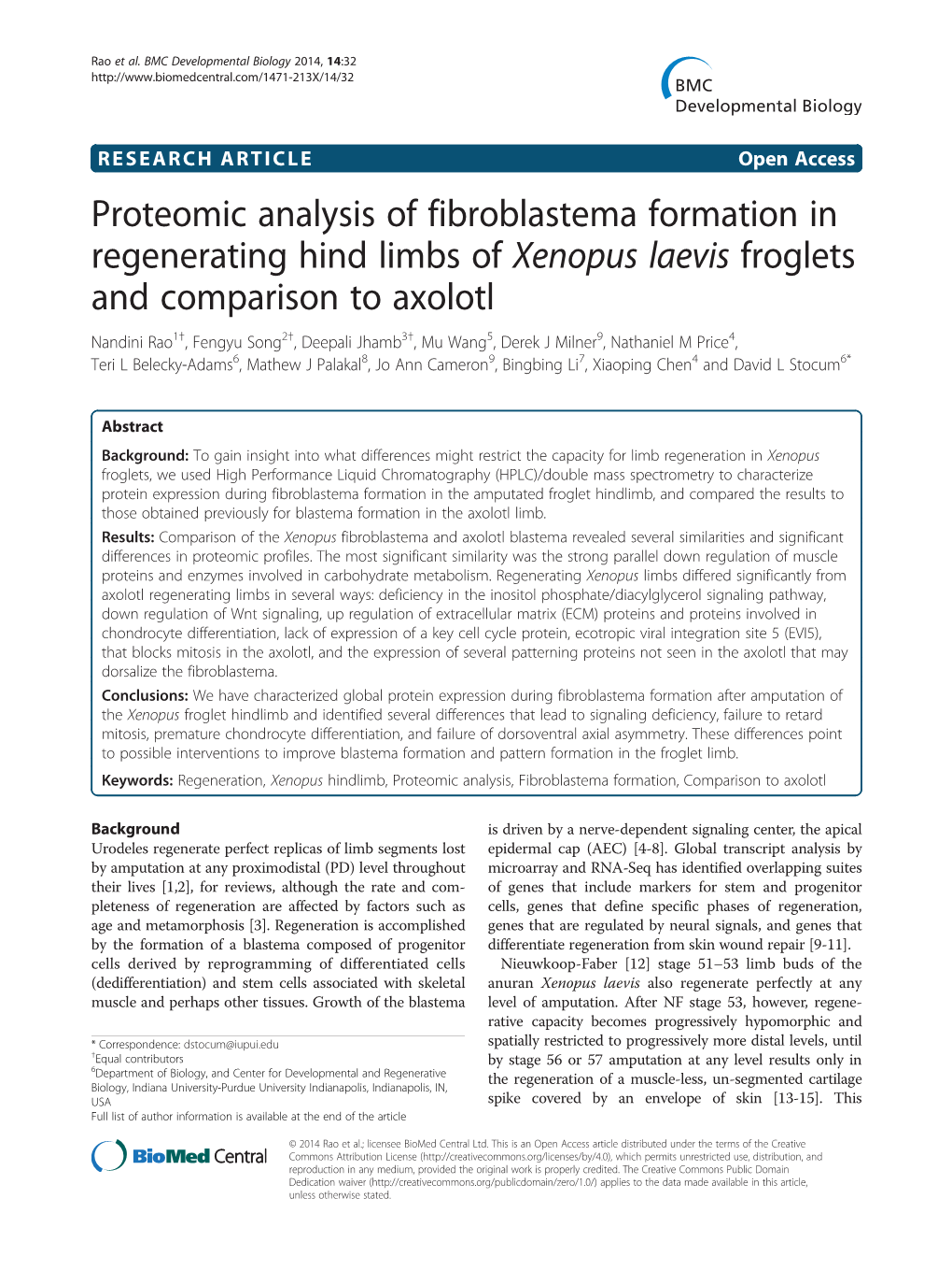 Proteomic Analysis of Fibroblastema Formation in Regenerating Hind