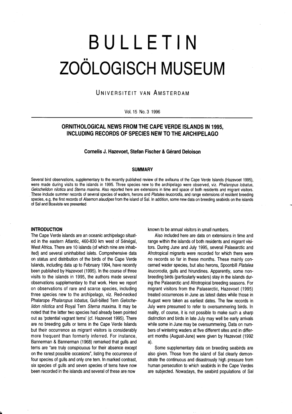 Bulletin Zoologisch Museum