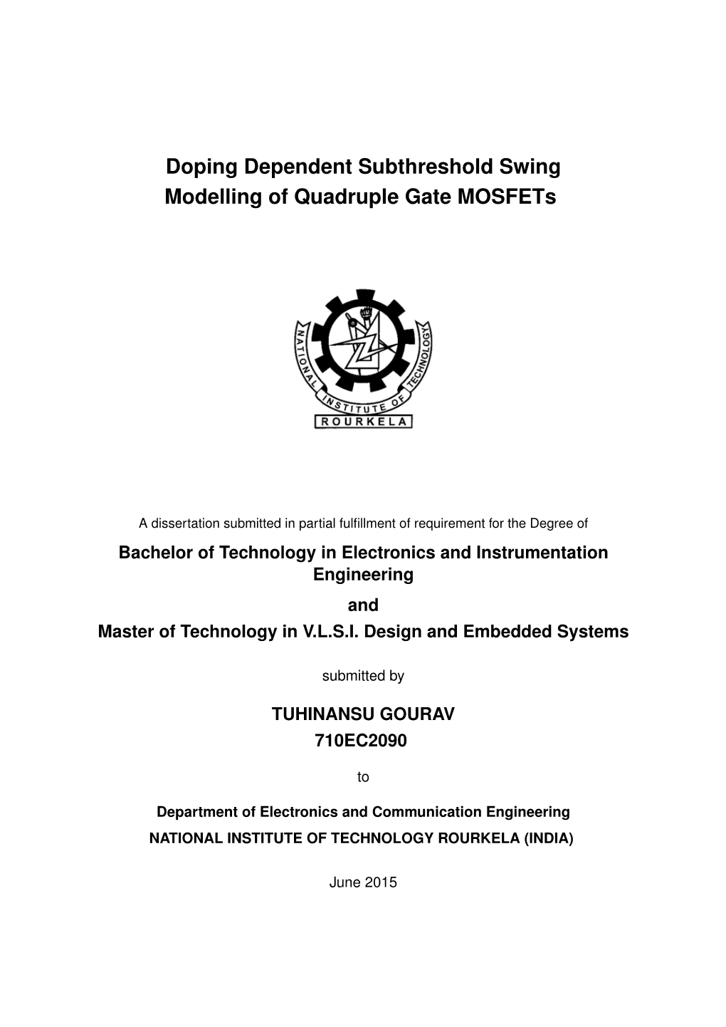 Doping Dependent Subthreshold Swing Modelling of Quadruple Gate Mosfets