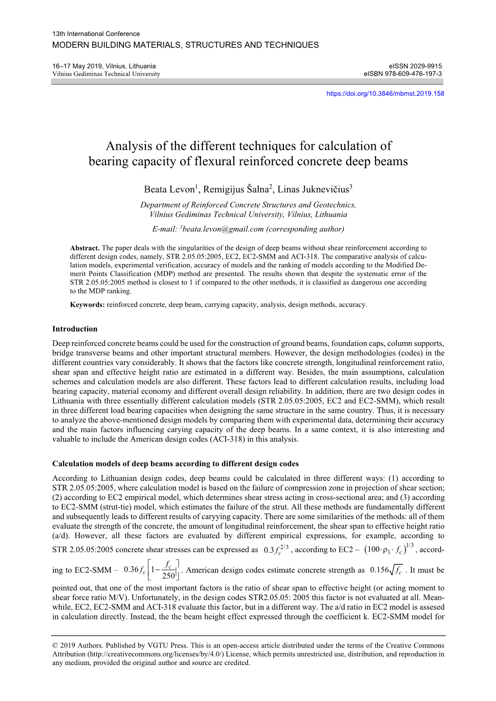 Analysis of the Different Techniques for Calculation of Bearing Capacity of Flexural Reinforced Concrete Deep Beams