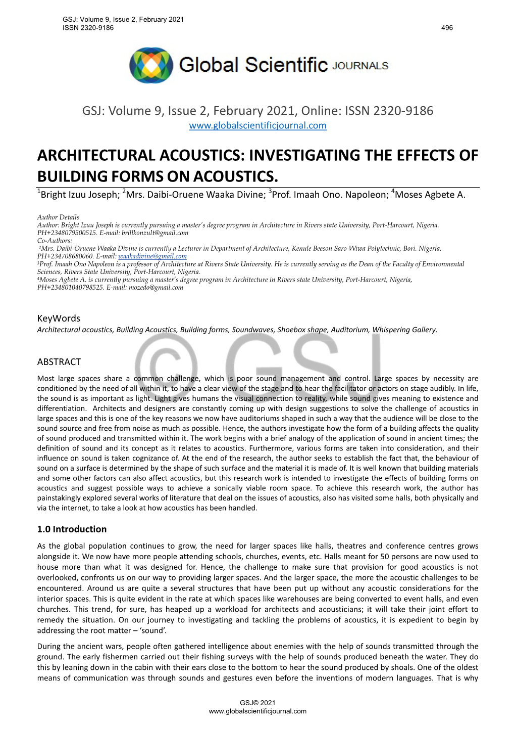 Architectural Acoustics: Investigating the Effects of Building Forms on Acoustics