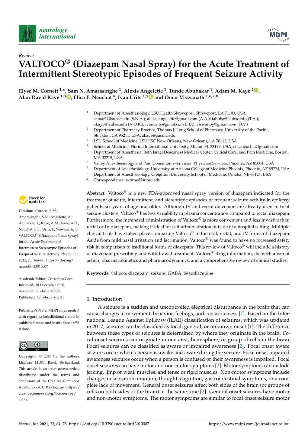 VALTOCO® (Diazepam Nasal Spray) for the Acute Treatment of Intermittent Stereotypic Episodes of Frequent Seizure Activity