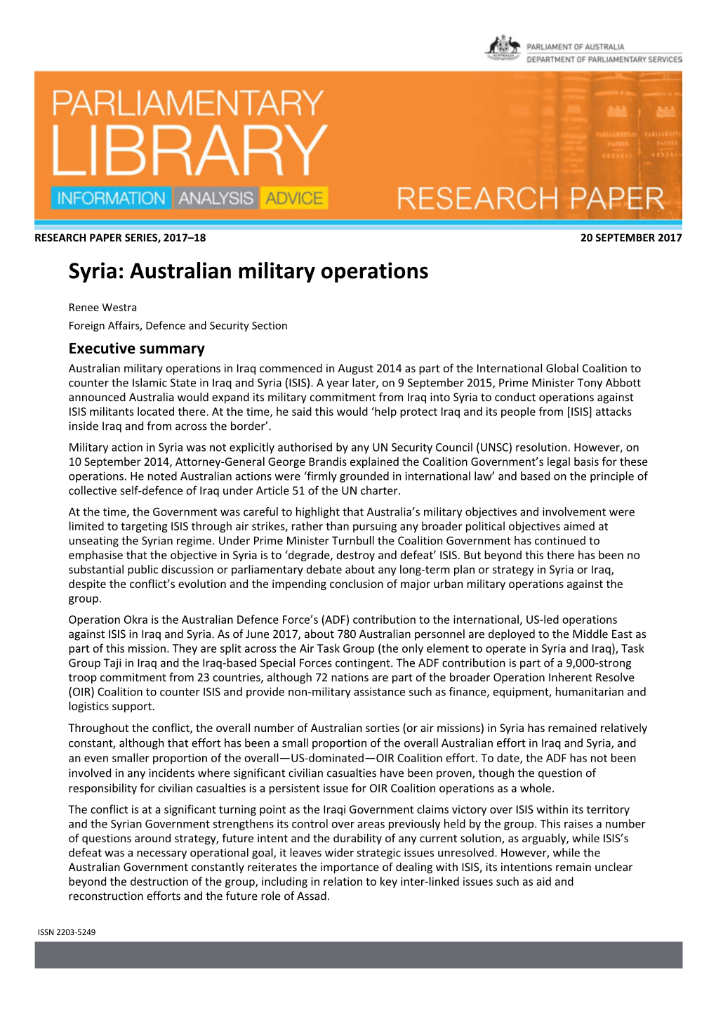 Syria: Australian Military Operations