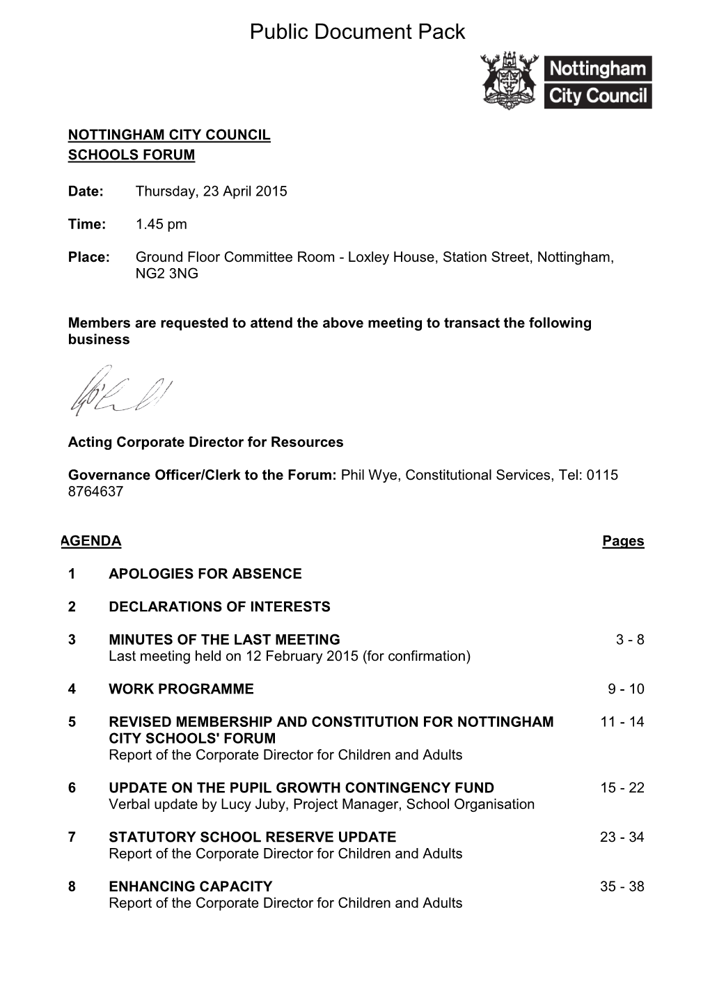 (Public Pack)Agenda Document for Schools Forum, 23/04/2015 13:45