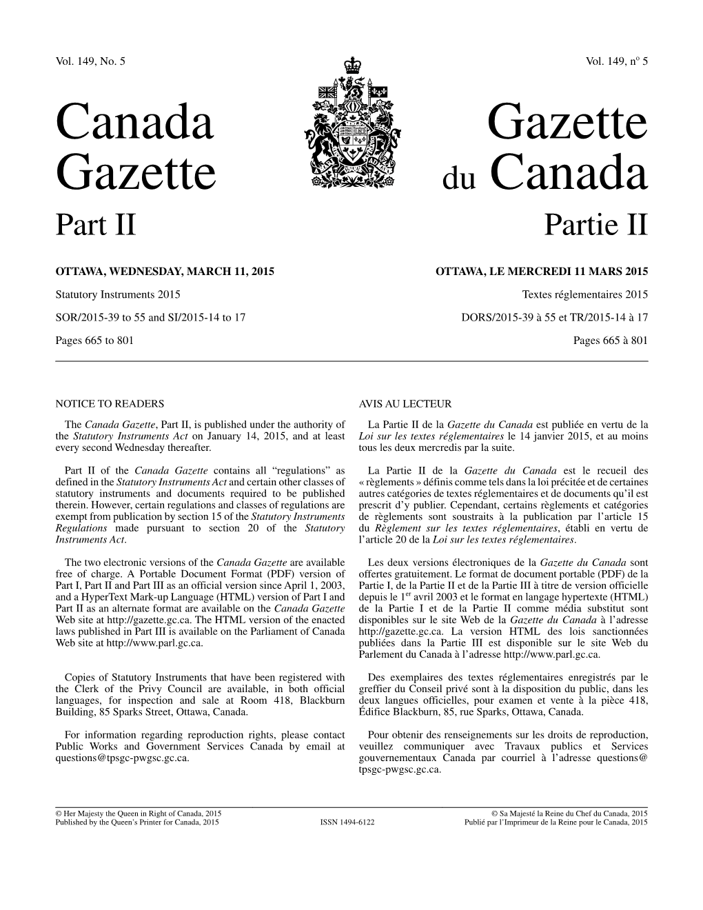 Canada Gazette, Part II