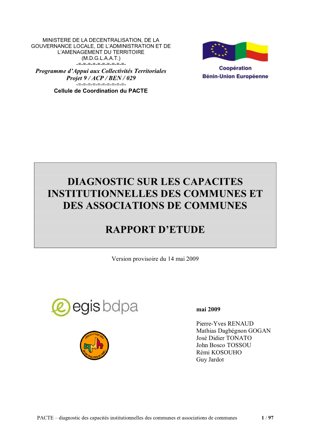 Diagnostic Sur Les Capacites Institutionnelles Des Communes Et Des Associations De Communes Rapport D'etude